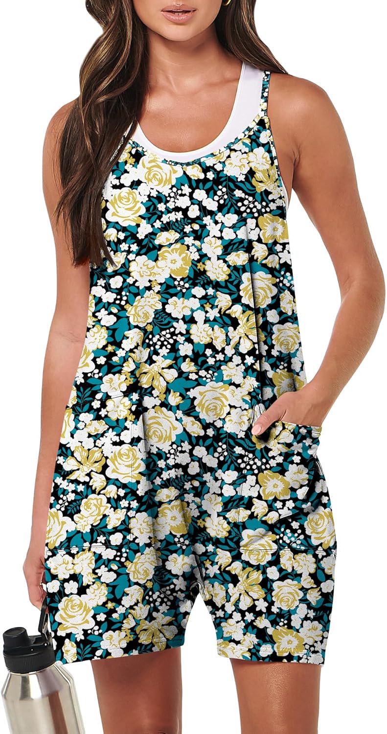 Womens Summer Casual Loose Sleeveless Rompers for Beach Fun