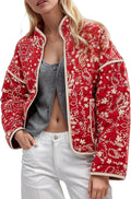 Women's Cropped Puffer Quilted Jacket - Lightweight Floral