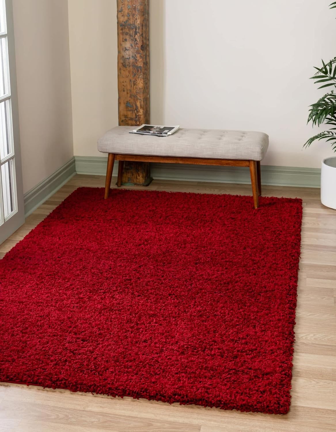 Unique Loom Solid Shag Collection Area Rug in Cherry Red 9ft x 12ft