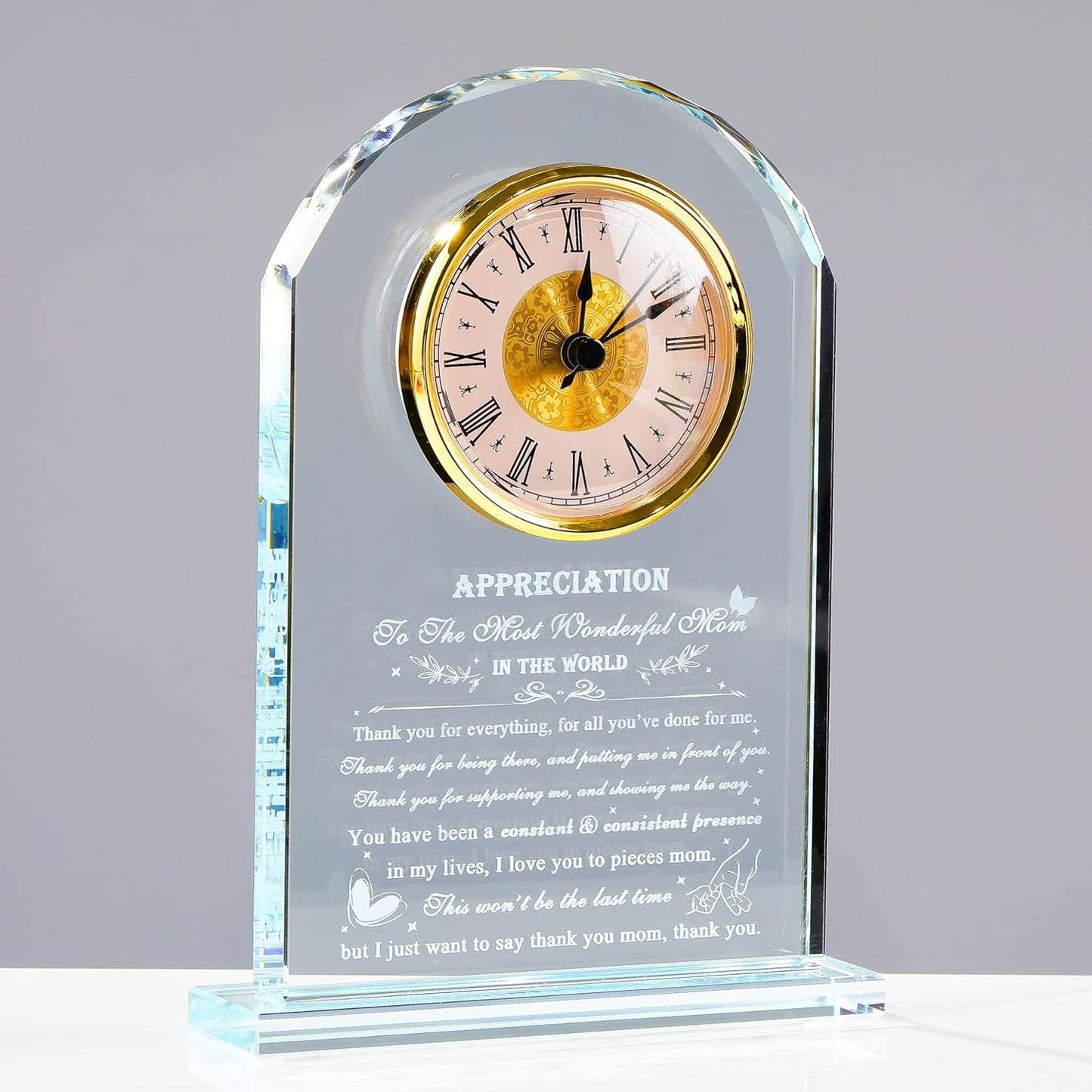 Crystal Clock Engraved Gift for Mom - Heartfelt Keepsake