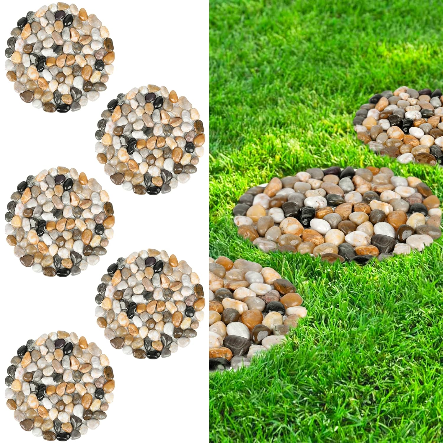River Rock Stepping Stones for Garden Walkway - 10 inch Pavers