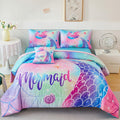 Mermaid Full Girls Bedding Set - Colorful Rainbow Comforter Set