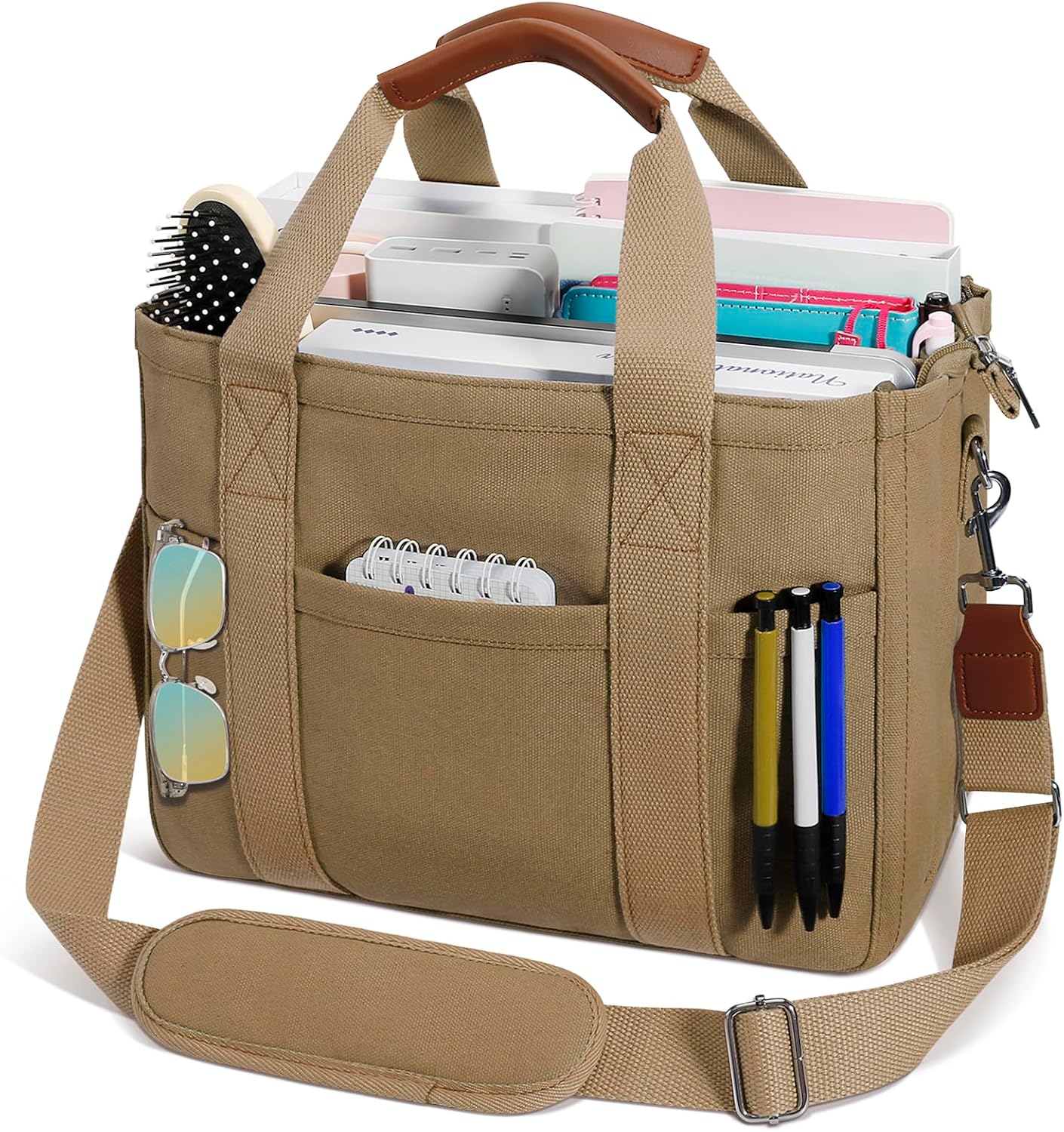 KKXIU Canvas Tote Bag for Women with Zipper and Compartments