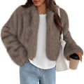 Womens 2025 Fluffy Cropped Faux Fur Jacket - Cozy Shaggy Open Front