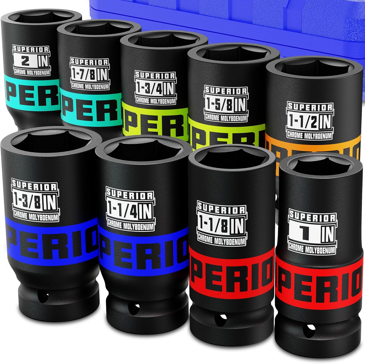 9 Piece 1 Inch Drive Deep Impact Socket Set for Heavy Duty Use