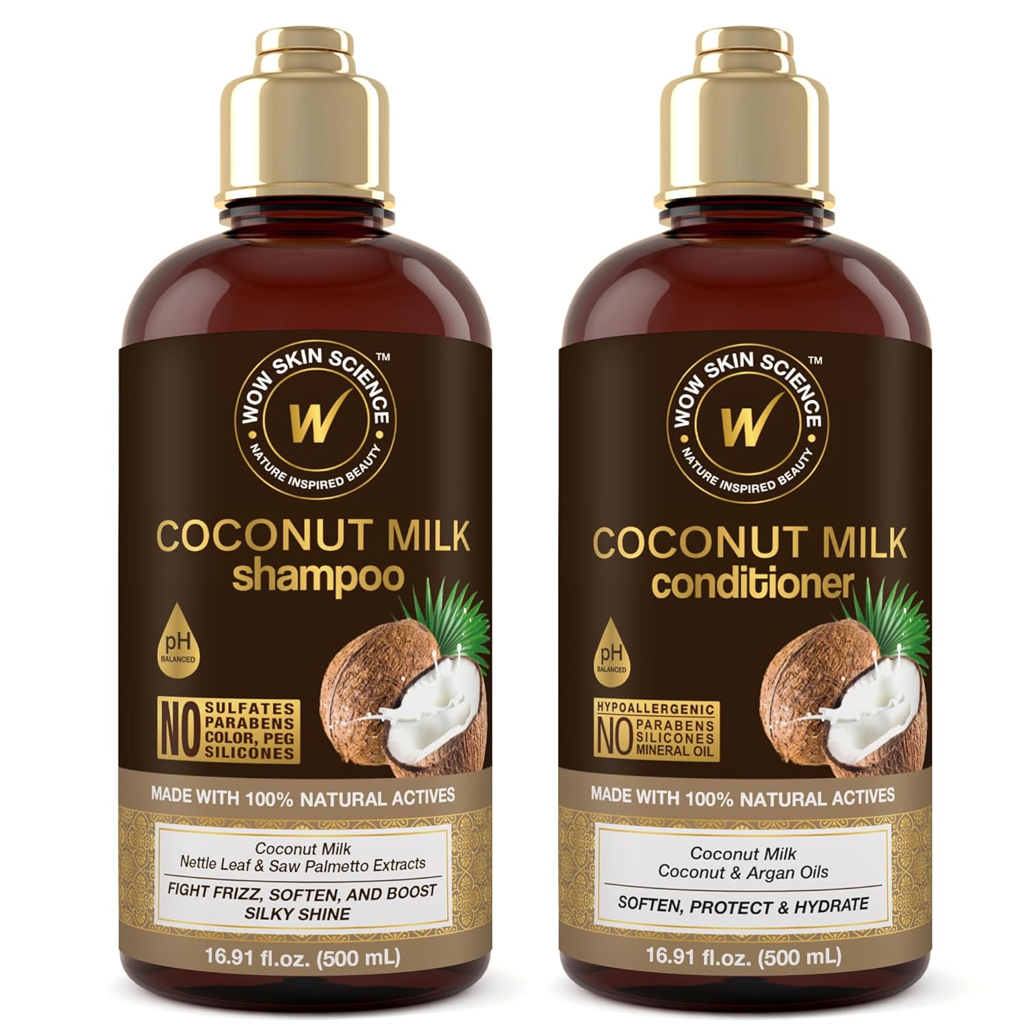 WOW Coconut Milk Shampoo & Conditioner Set - Curly Hair Care - 33.8 Fl Oz