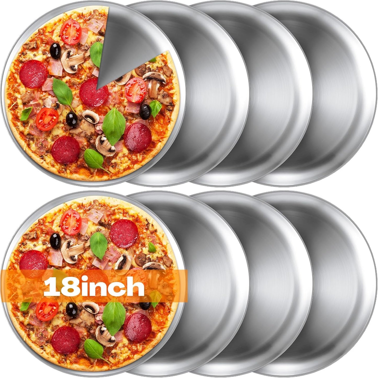Stainless Steel Pizza Pans Set of 8 for Baking and Serving