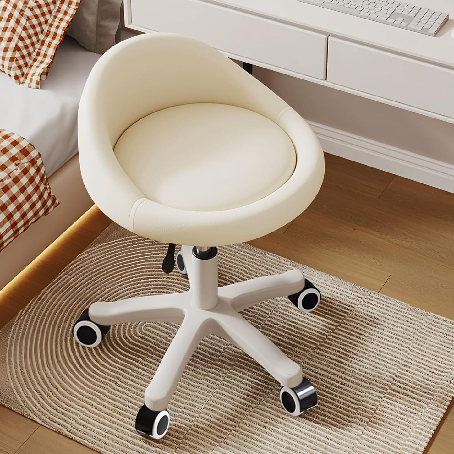 Ergonomic Rolling Stool with Adjustable Height and Swivel Seat