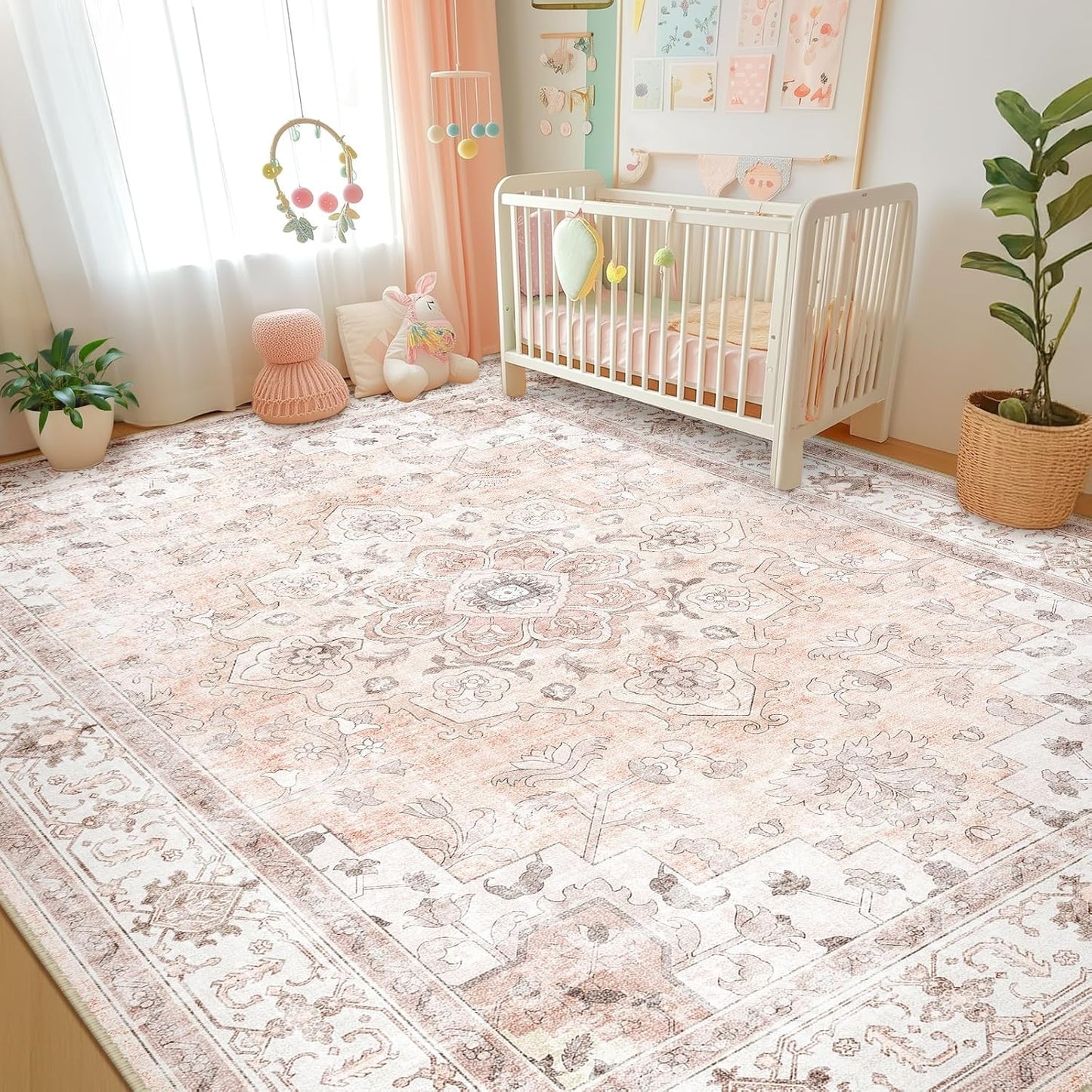 Machine Washable Rugs for Nursery with Cute Floral Design