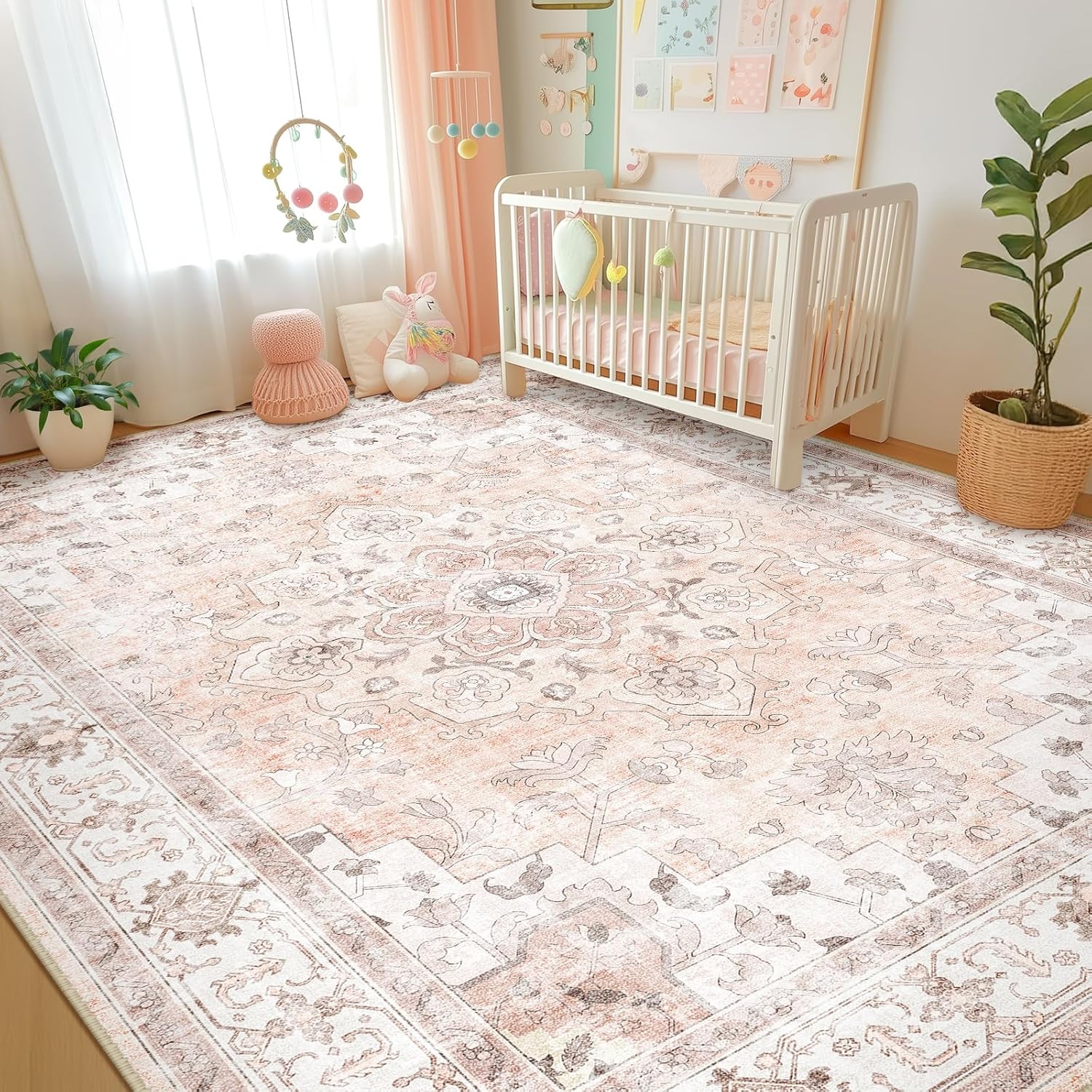 Machine Washable Rugs for Nursery with Cute Floral Design