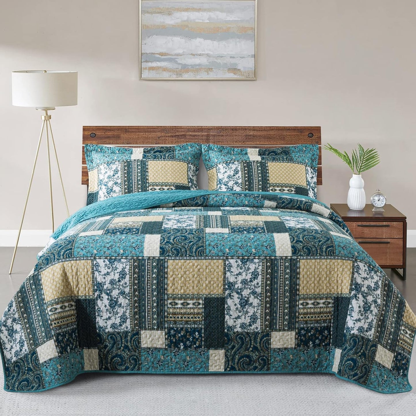 VAPUTAR Quilts King Size - Soft Floral Patchwork Bedding Set
