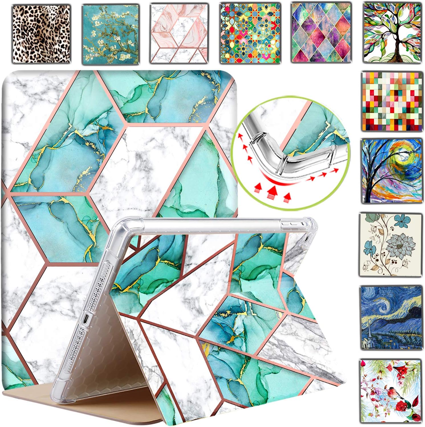 DuraSafe iPad 5th 6th Gen & Air 1st 2nd Gen Case - Green Marble
