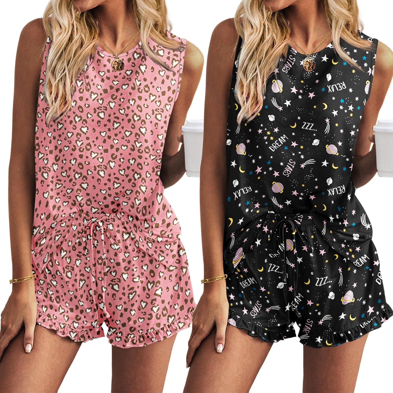 Ekouaer 2 Pack Womens Pajama Set Soft Loungewear with Pockets