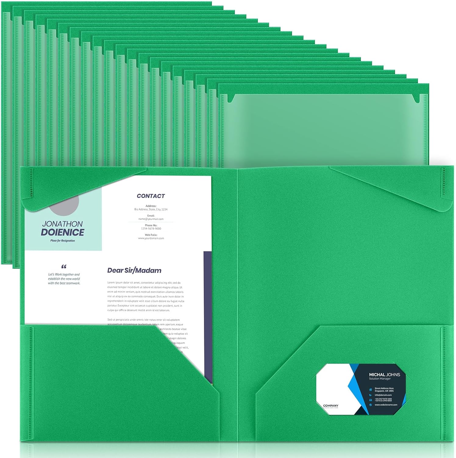 Henoyso 60 Pcs Plastic Folders with Clear Front Pockets