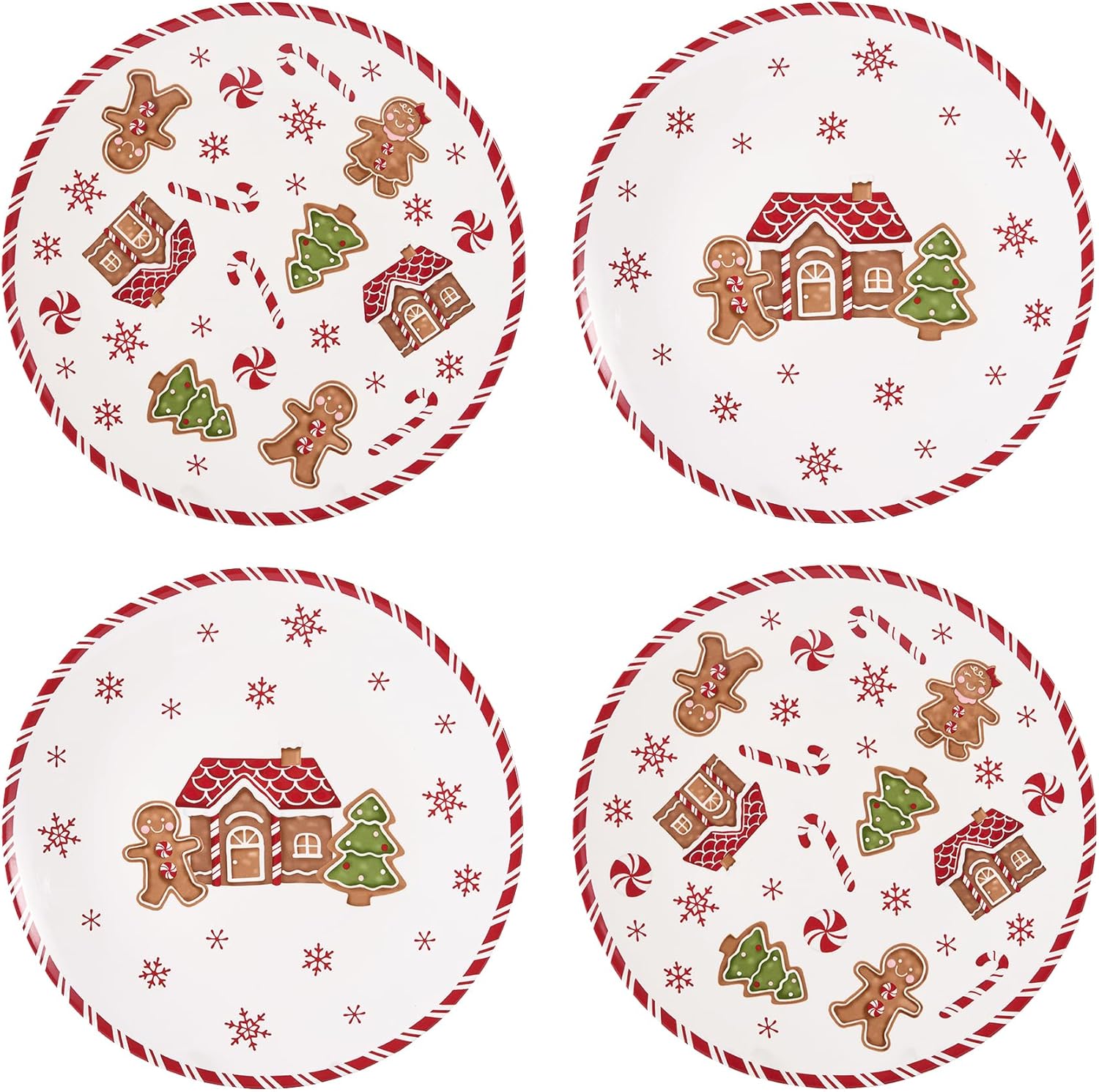 Bico Traditional Gingerbread Man Dinner Plates Set of 4, 11 in