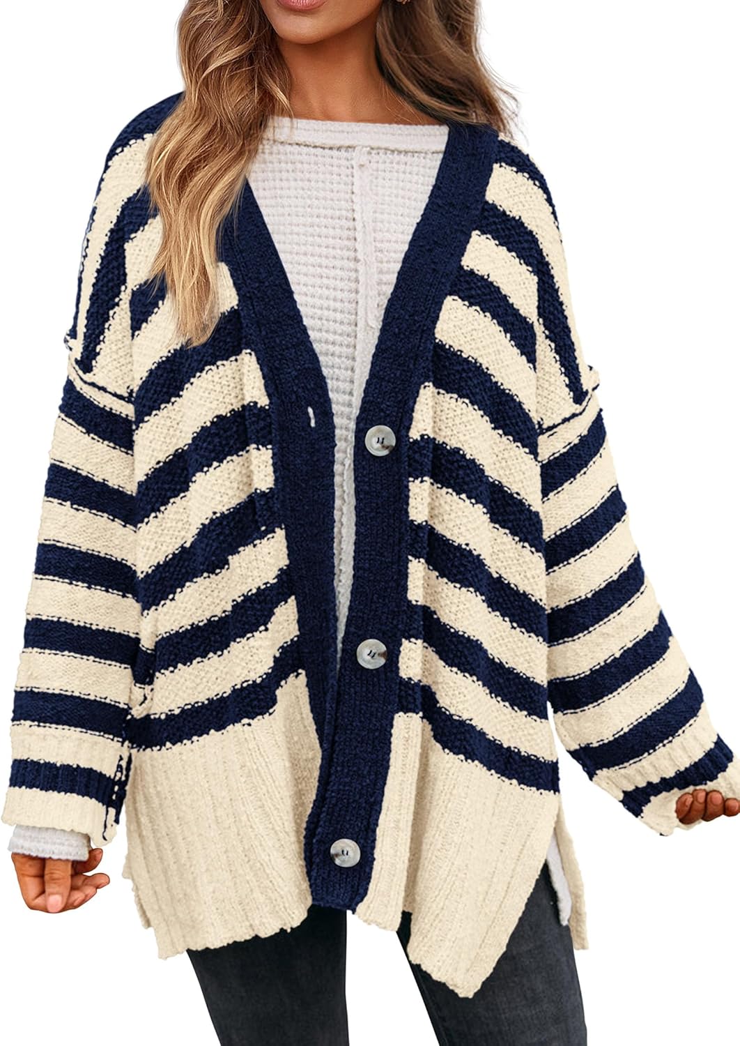 PRETTYGARDEN Women's Winter Striped Cardigan for Chic Style