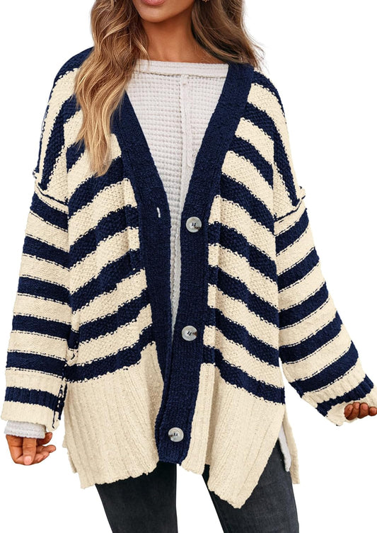 PRETTYGARDEN Women's Winter Striped Cardigan Sweater Coat