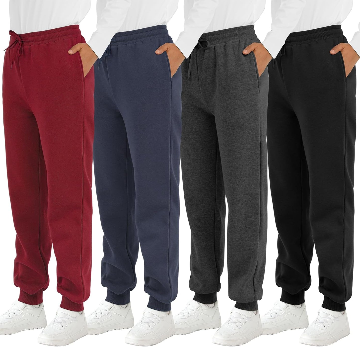 Boys' Fleece Sweatpants 4 Pack Athletic Jogger Pants with Pockets