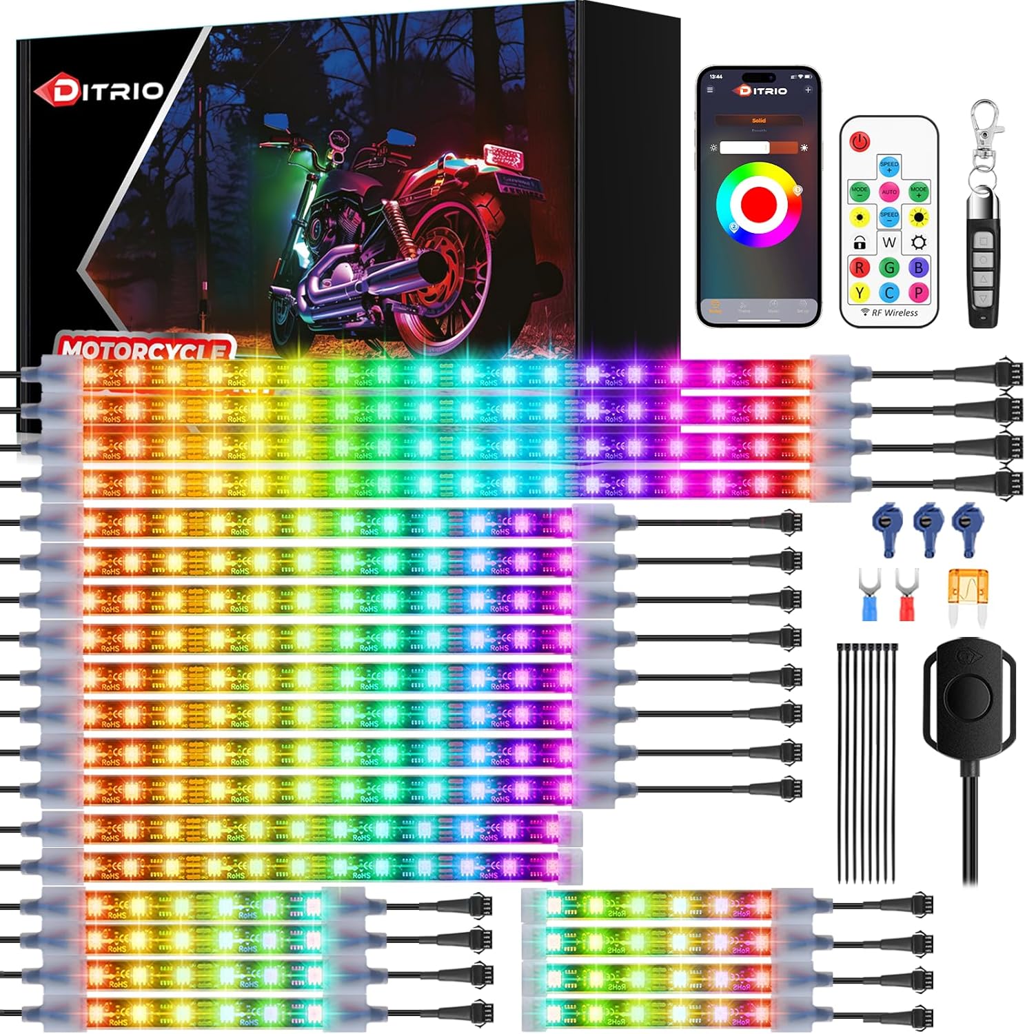 22Pcs Motorcycle LED Underglow Kit with RGB Lights and Control