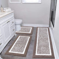 Microfiber Shaggy Bathroom Rug Set 3 Piece - Ultra Soft Coffee