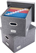 File Organizer Box for Letter/Legal Files - Set of 2 Collapsible Linen