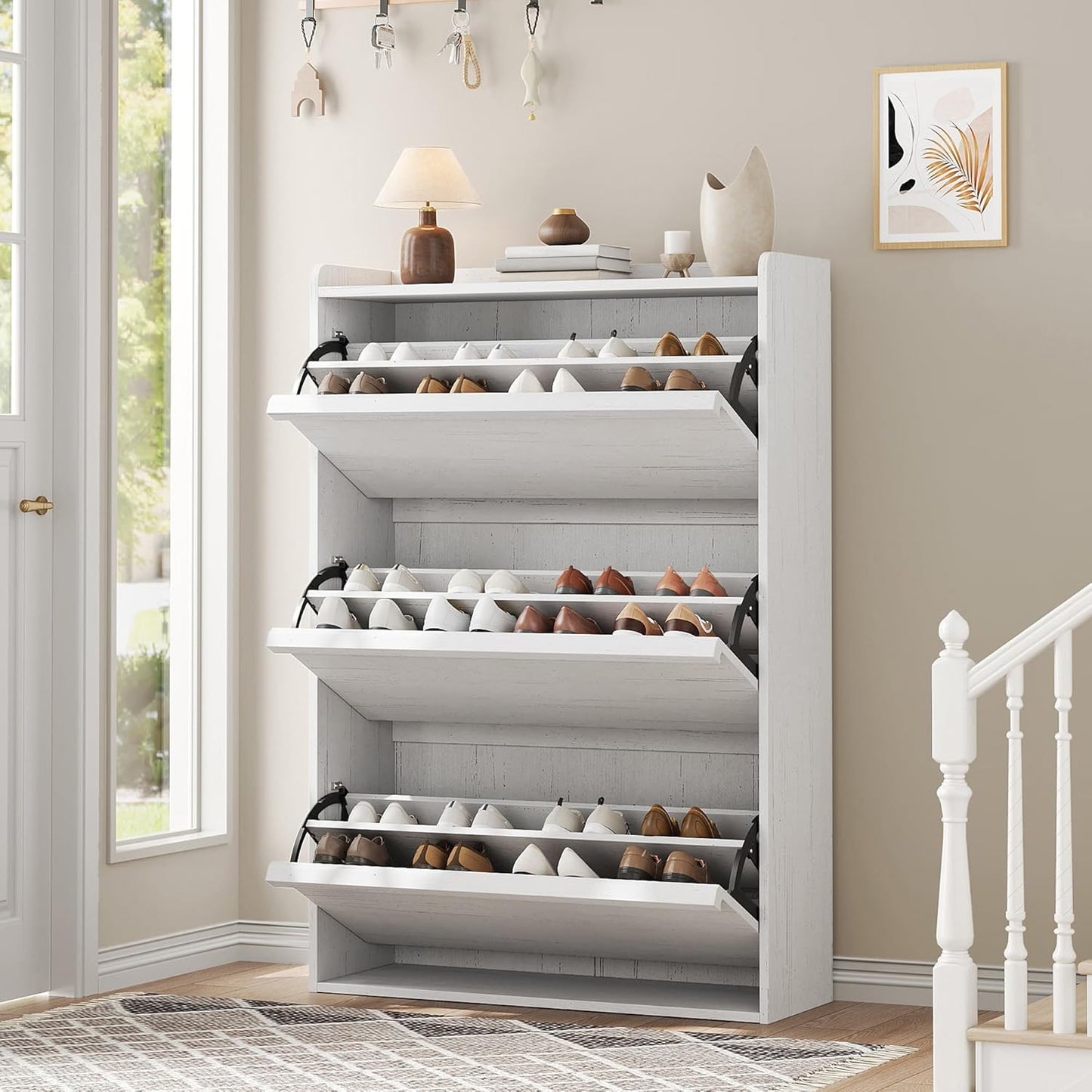 GarveeHome Shoe Cabinet with 3 Flip Drawers for Entryway