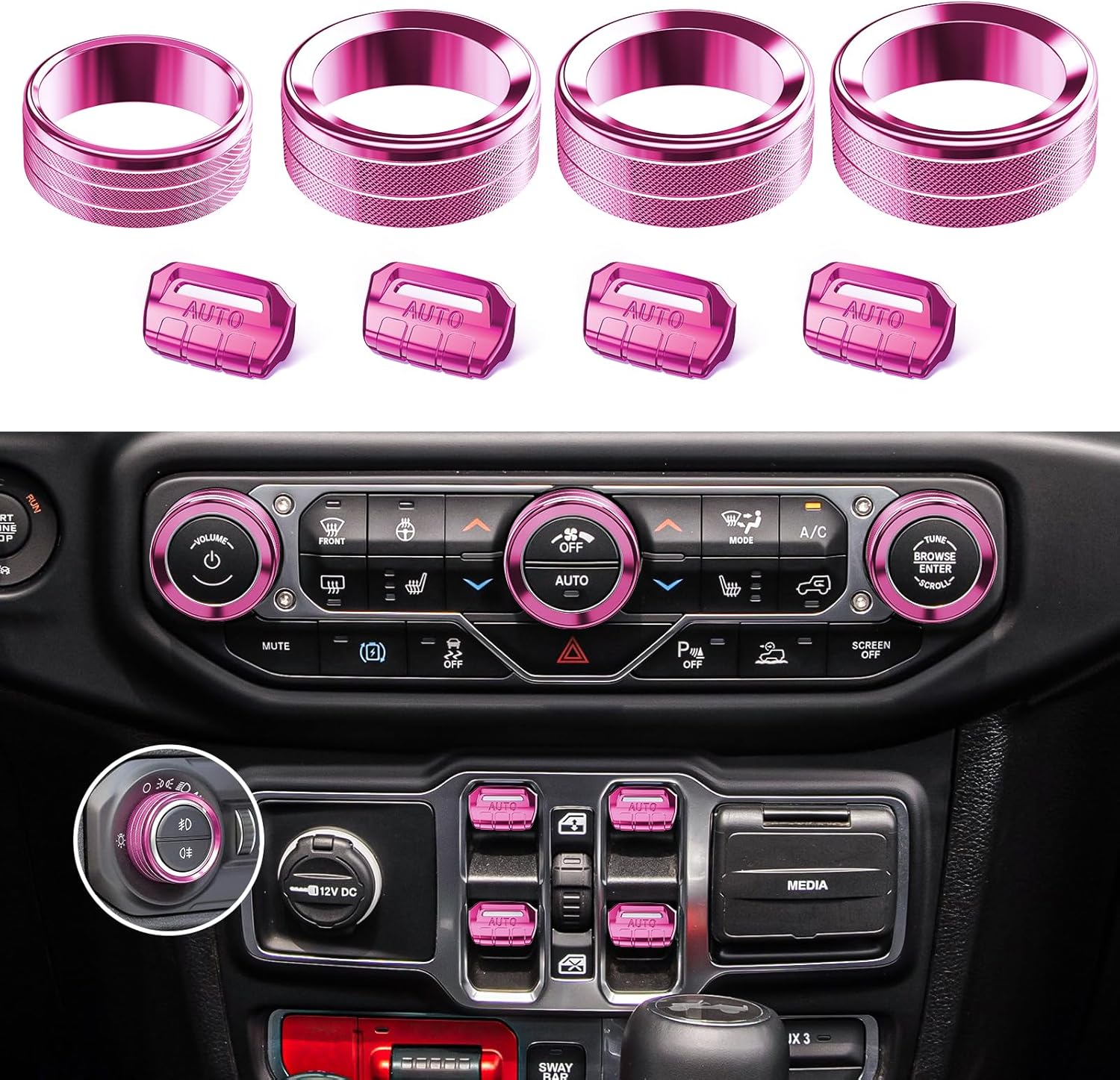 8PCS Metal Button Knob Cover Set for Jeep Wrangler JL & Gladiator