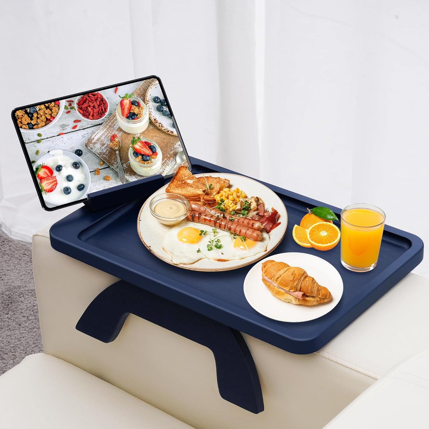 Bamboo Couch Armrest Table for Snacks and Phone Holder