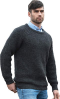 Men's Aran Crafts Fisherman Rib Crew Neck Wool Sweater - 100% Wool