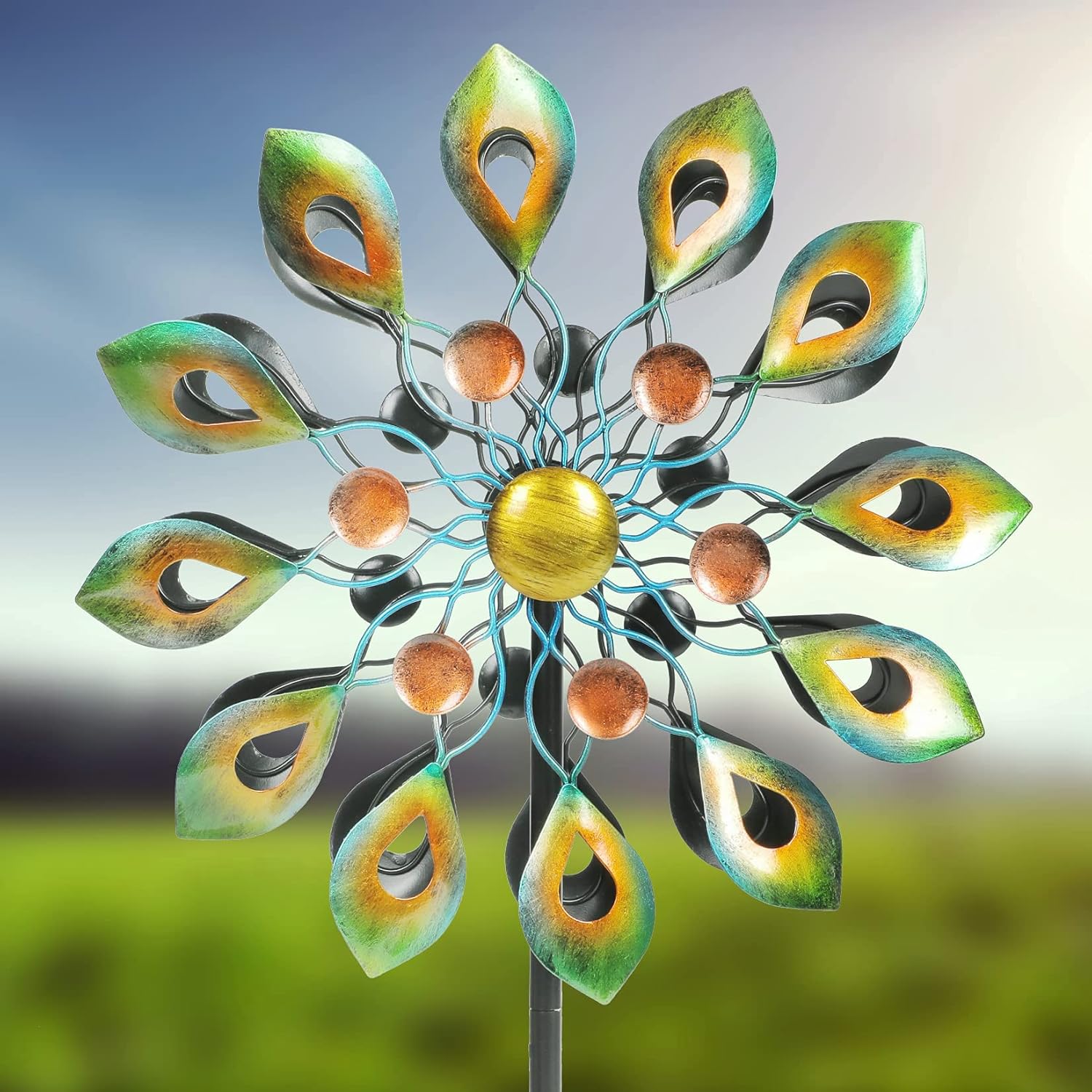 DIBIEECN 78 Inch Big Peacock Kinetic Wind Spinners for Garden