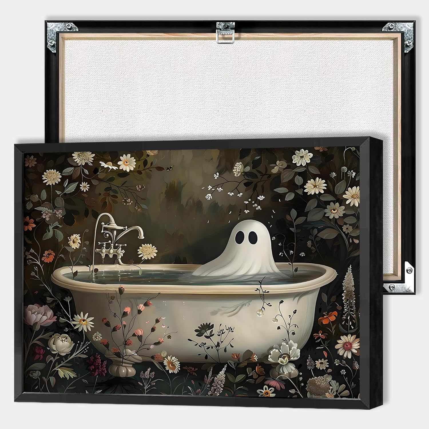 Halloween Bathroom Ghost Wall Art Cute Floral Canvas Prints