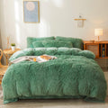 Green Fluffy Comforter Cover Set King - Ultra Soft Faux Fur Bedding