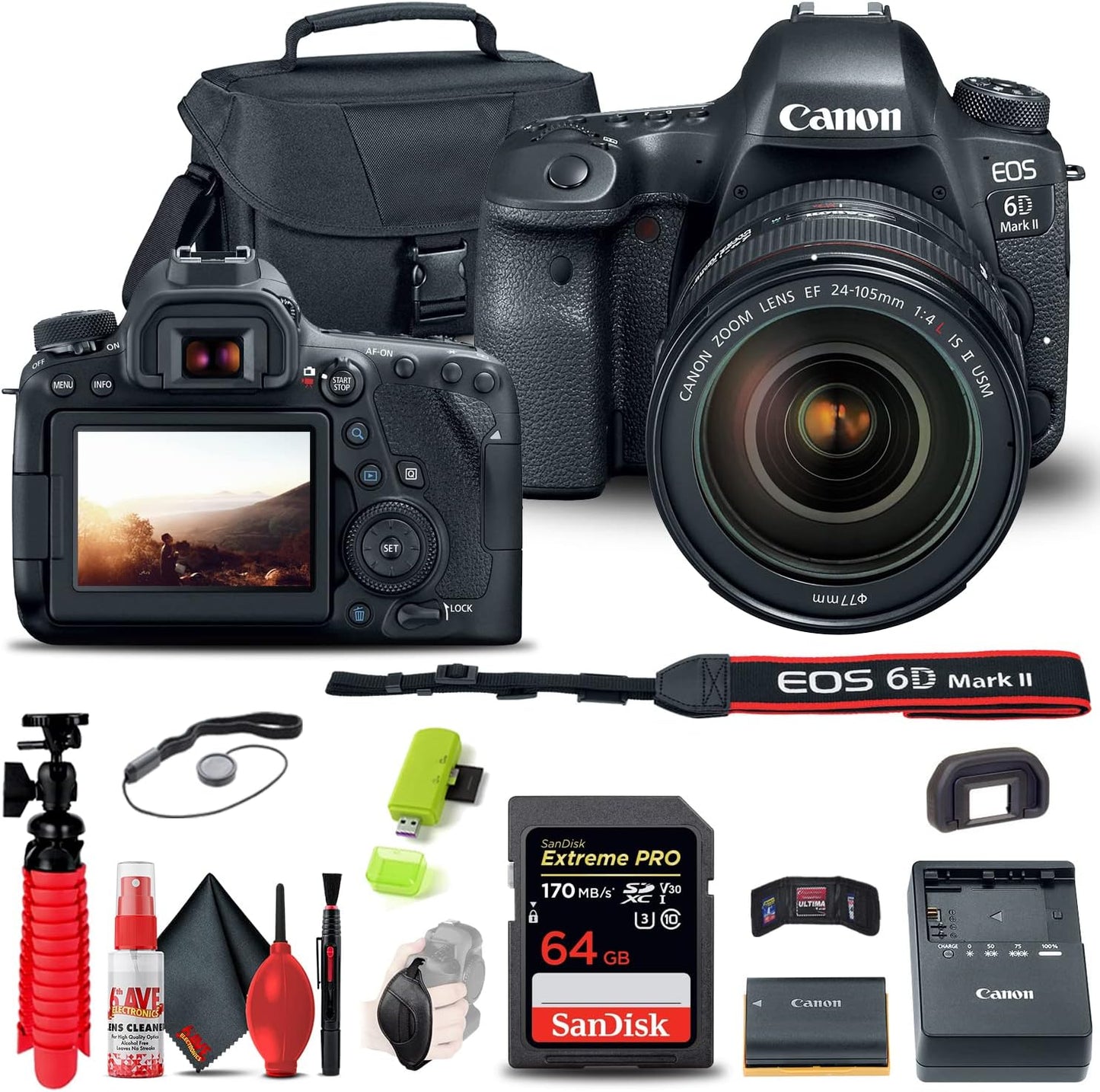 Canon EOS 6D Mark II DSLR Camera Bundle with 24-105mm Lens