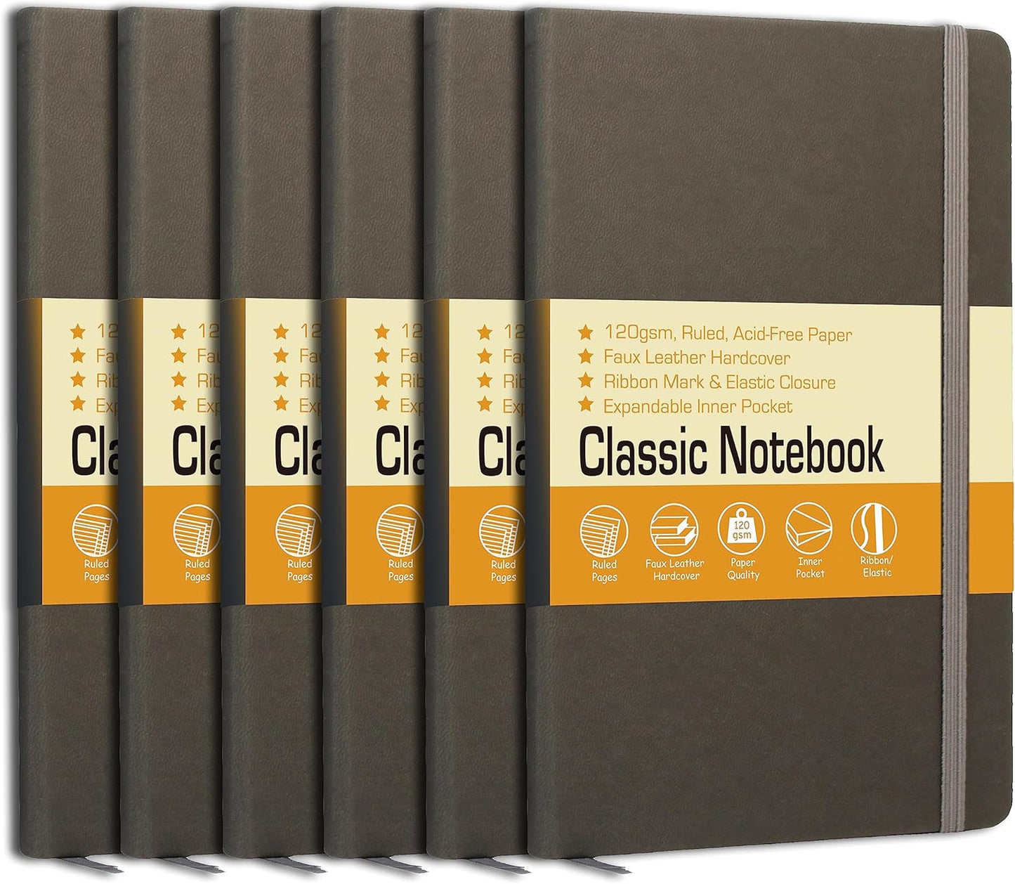 LYTek Faux Leather Journals - 120 GSM, Executive Notebook - Pack of 6