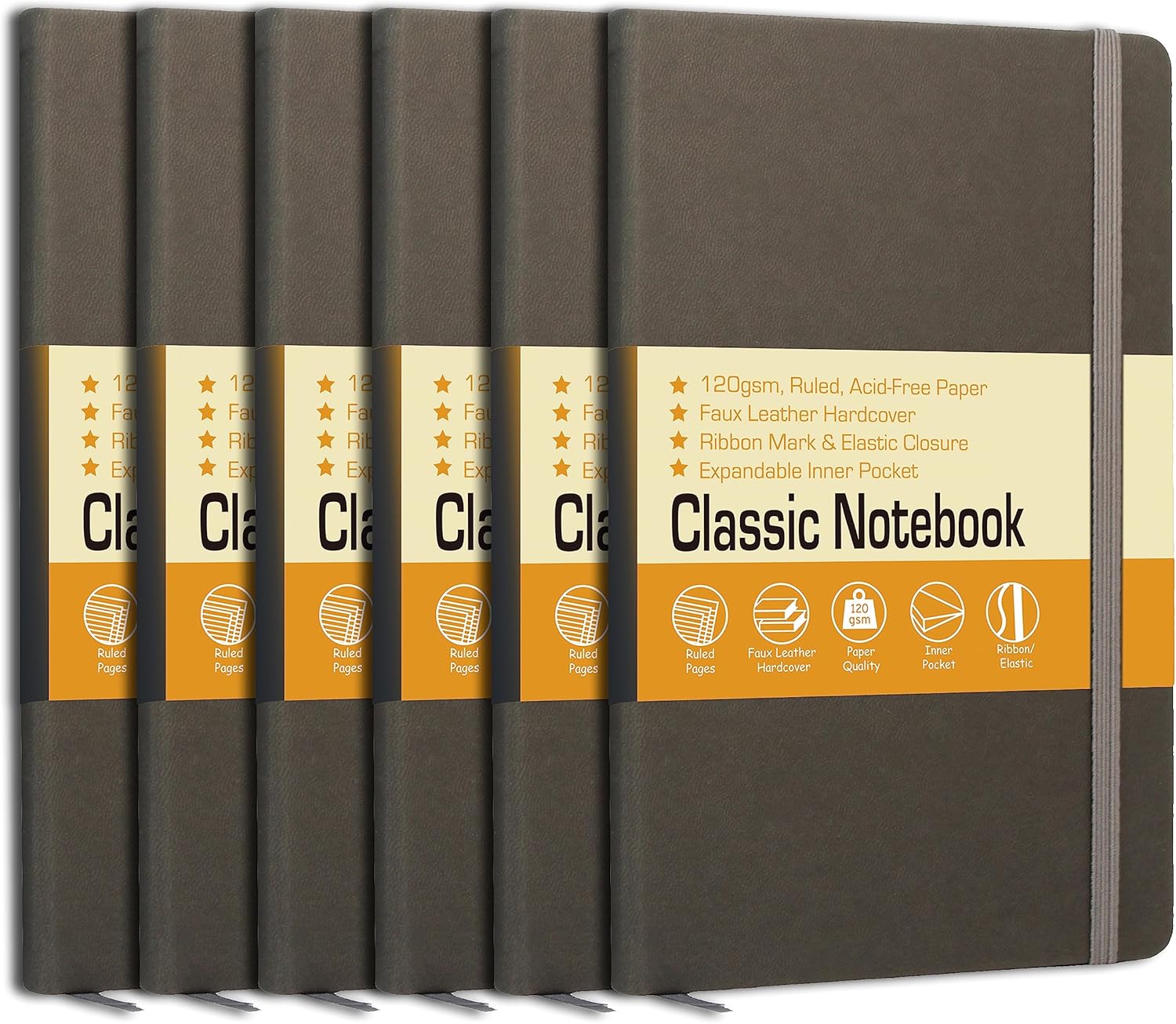 LYTek Faux Leather Journals - 120 GSM, Executive Notebook - Pack of 6