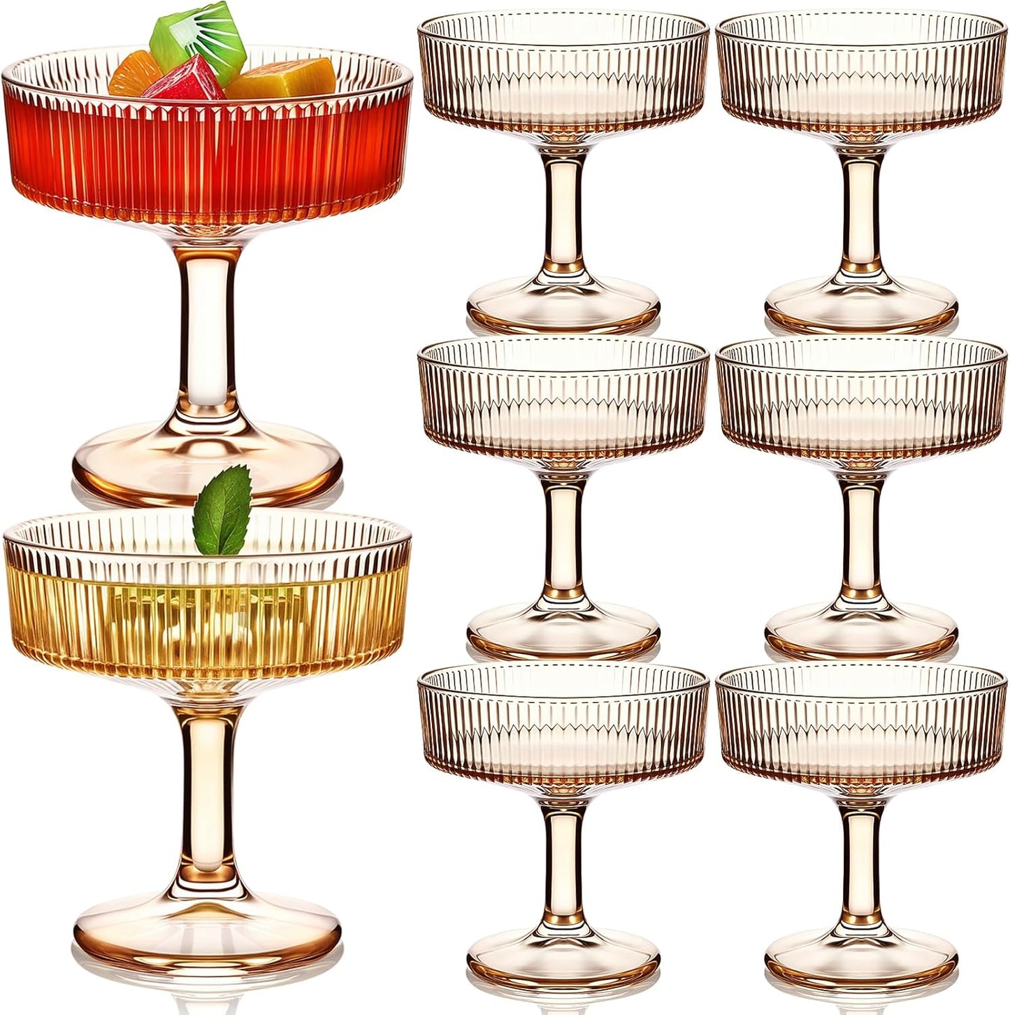 8 Pcs Ribbed Vintage Coupe Glasses for Elegant Cocktails