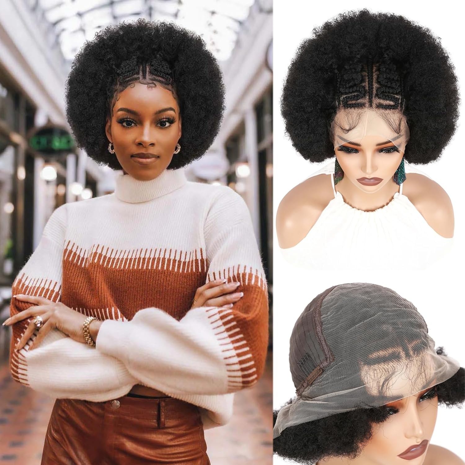 WIGER Braided Wigs for Black Women - Kinky Curly Lace Front
