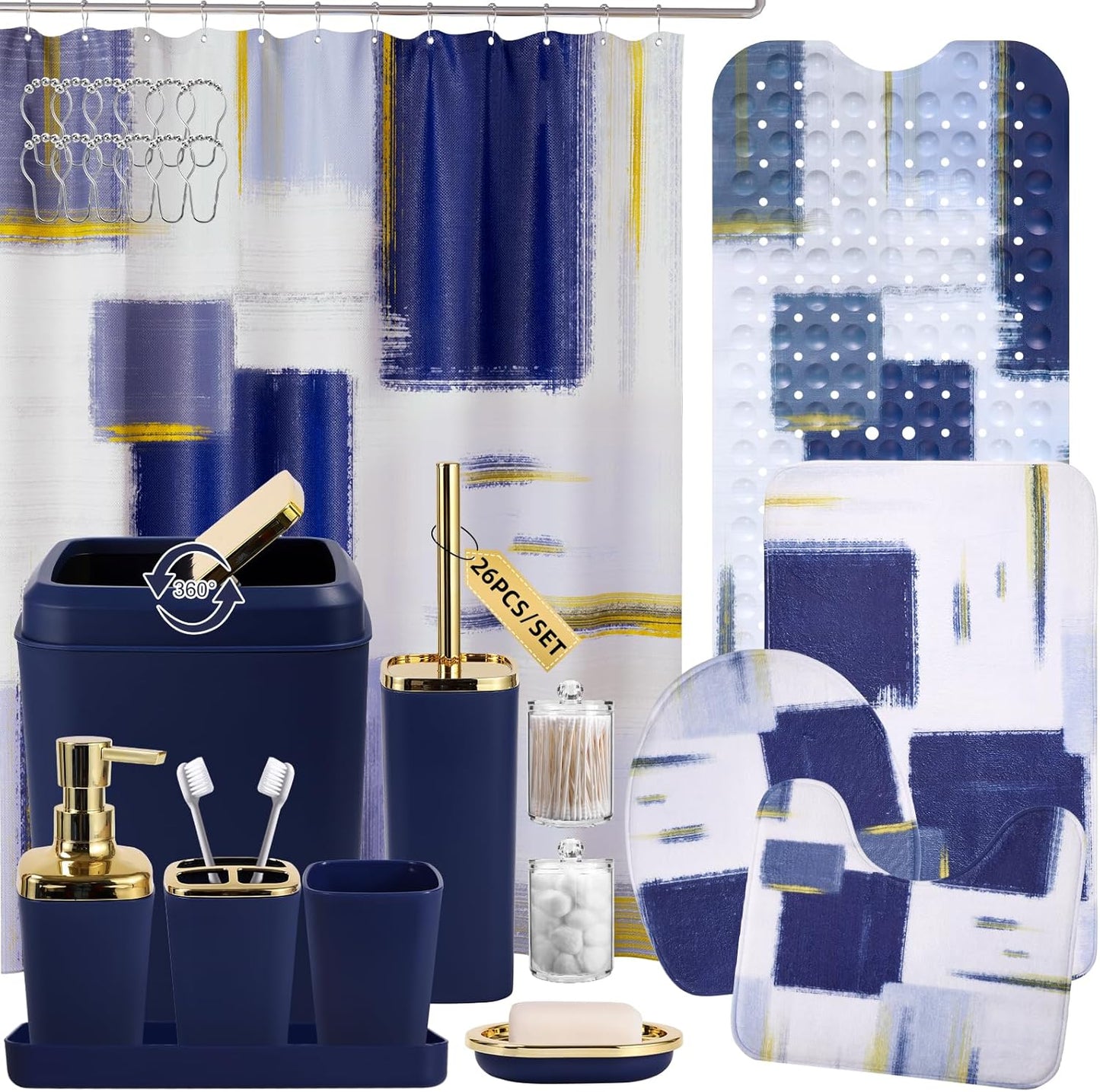 Navy Blue Bathroom Accessories Set - Complete 26PCS Home Decor