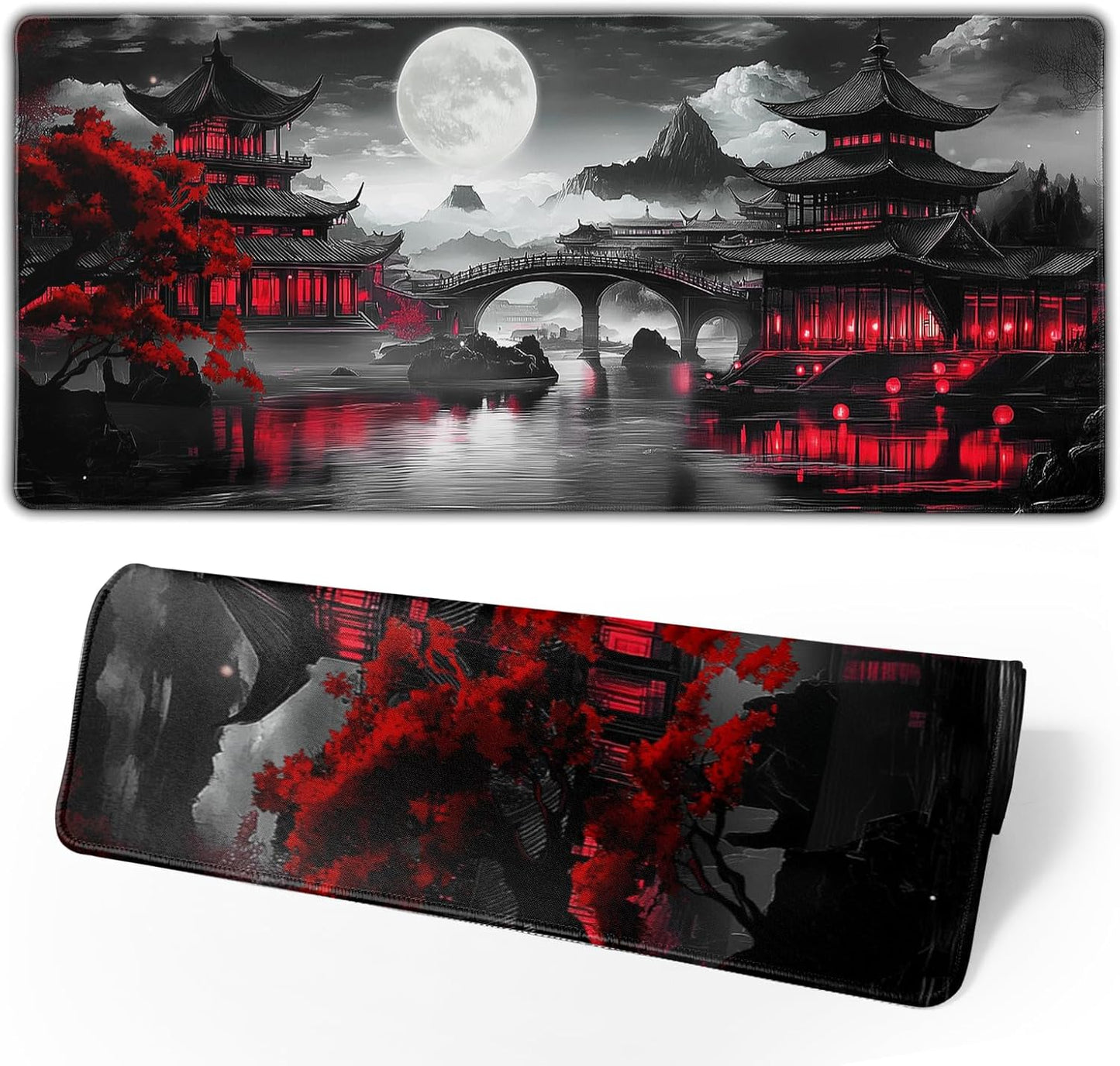 Japanese Full Moon XL Mousepad for Gaming, Non-Slip Base, 31.5 ~ 35 max characters.