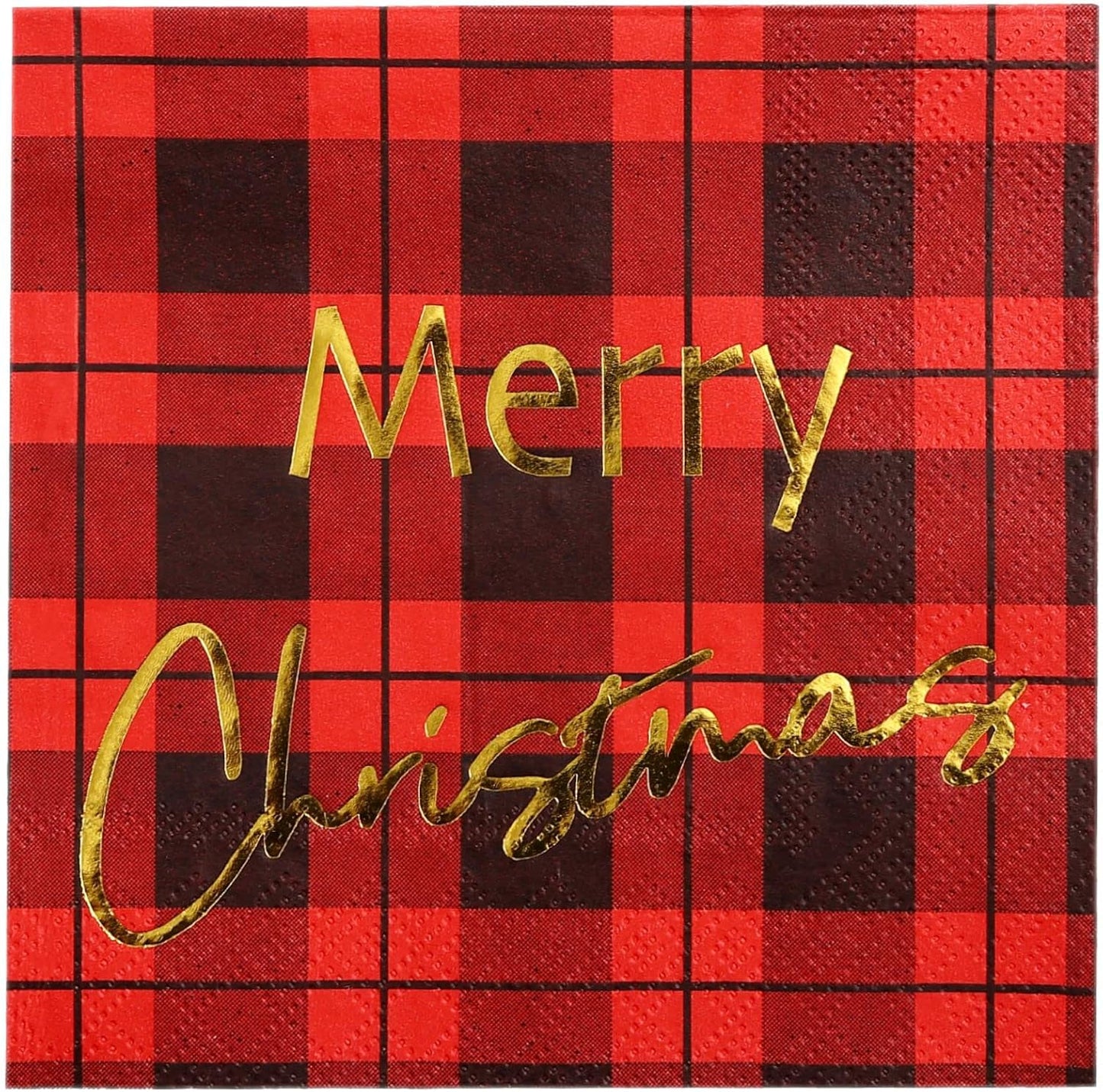 Gold Buffalo Plaid Christmas Napkins - 50 Pack