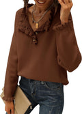 BTFBM Womens Ruffle Button Down Sweater - Soft Casual Pullover Shoes