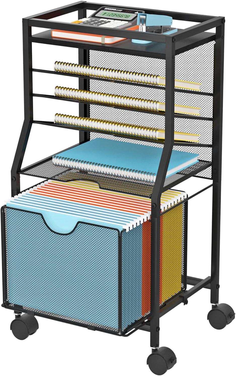 Rolling File Cart with Lockable Wheels for Office Organization