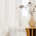 Linen Semi Sheer Curtains 63 in Length Sage Green Boho Floral - Light