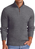 Men's Quarter Zip Pullover Sweater Cable Knit Mock Neck - Classic Fit