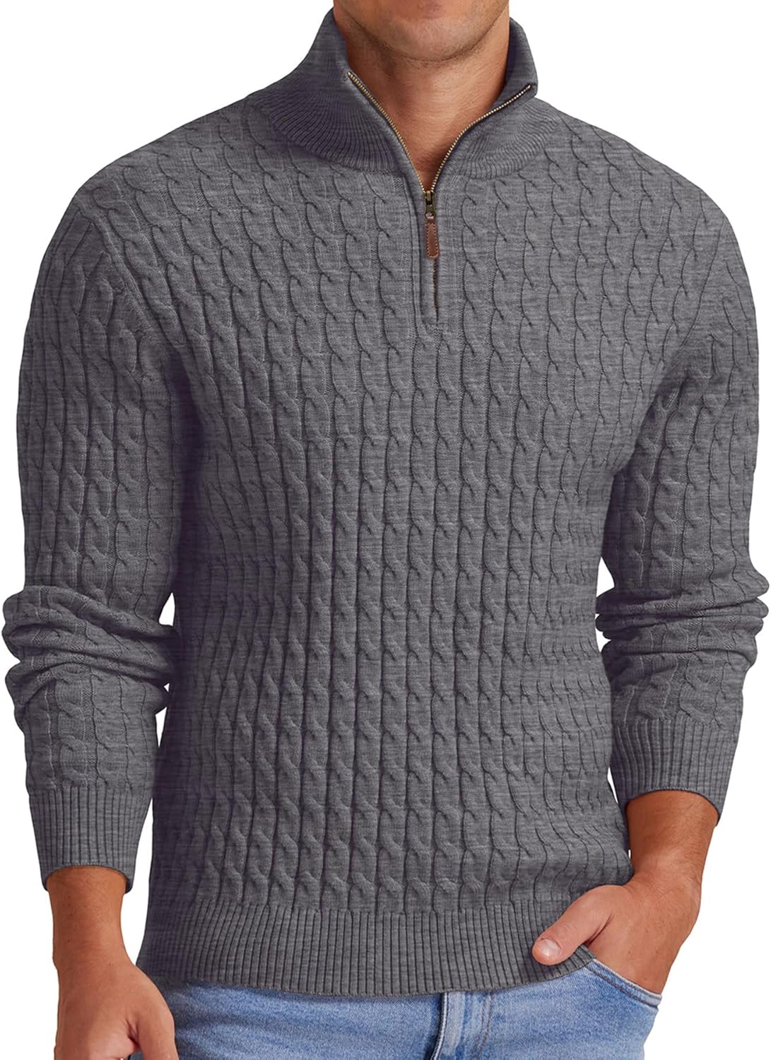 Askdeer Men's Quarter Zip Pullover Sweater for Classic Style