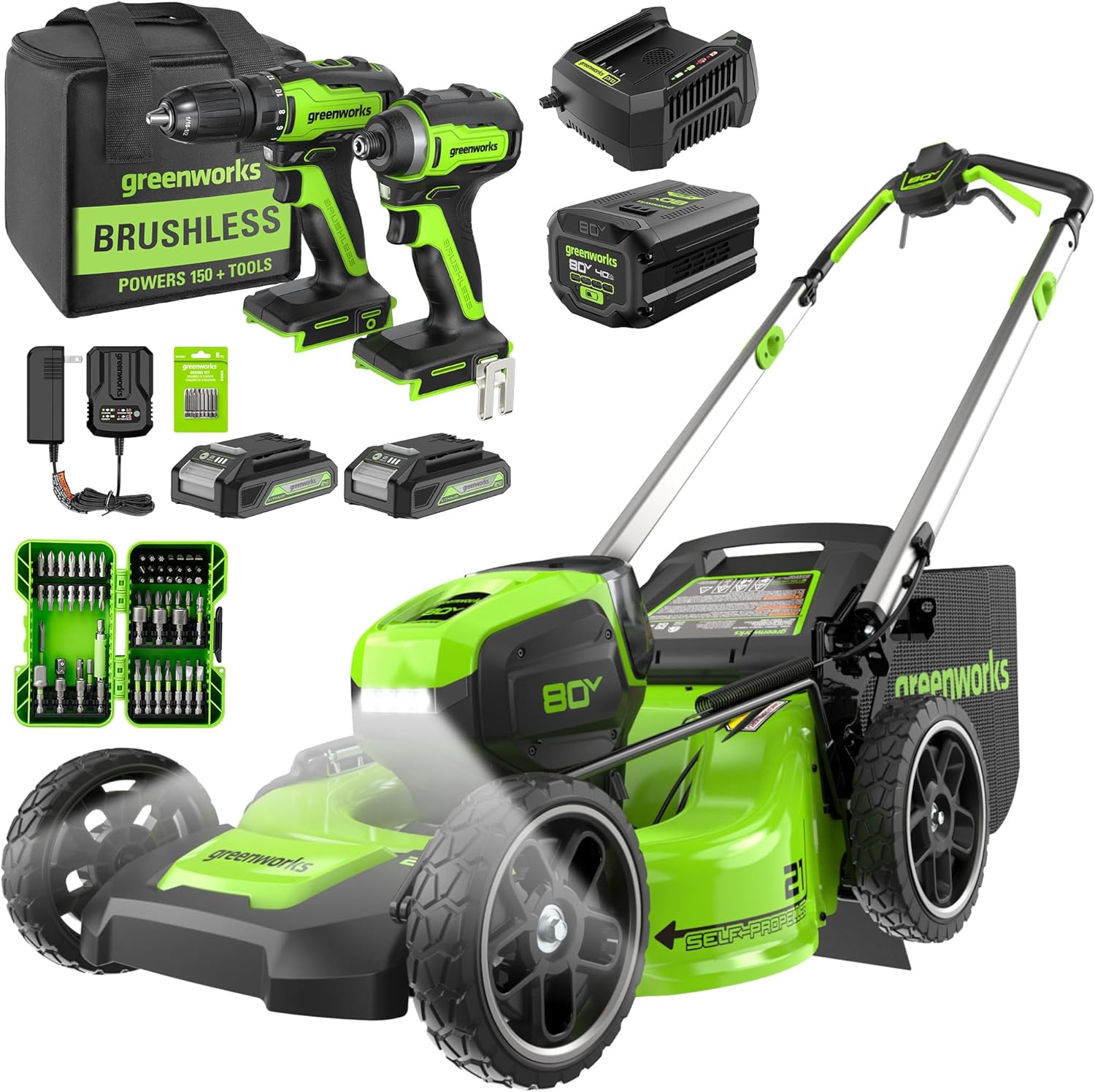 Greenworks 80V 21 Self-Propelled Lawn Mower with LED Headlight