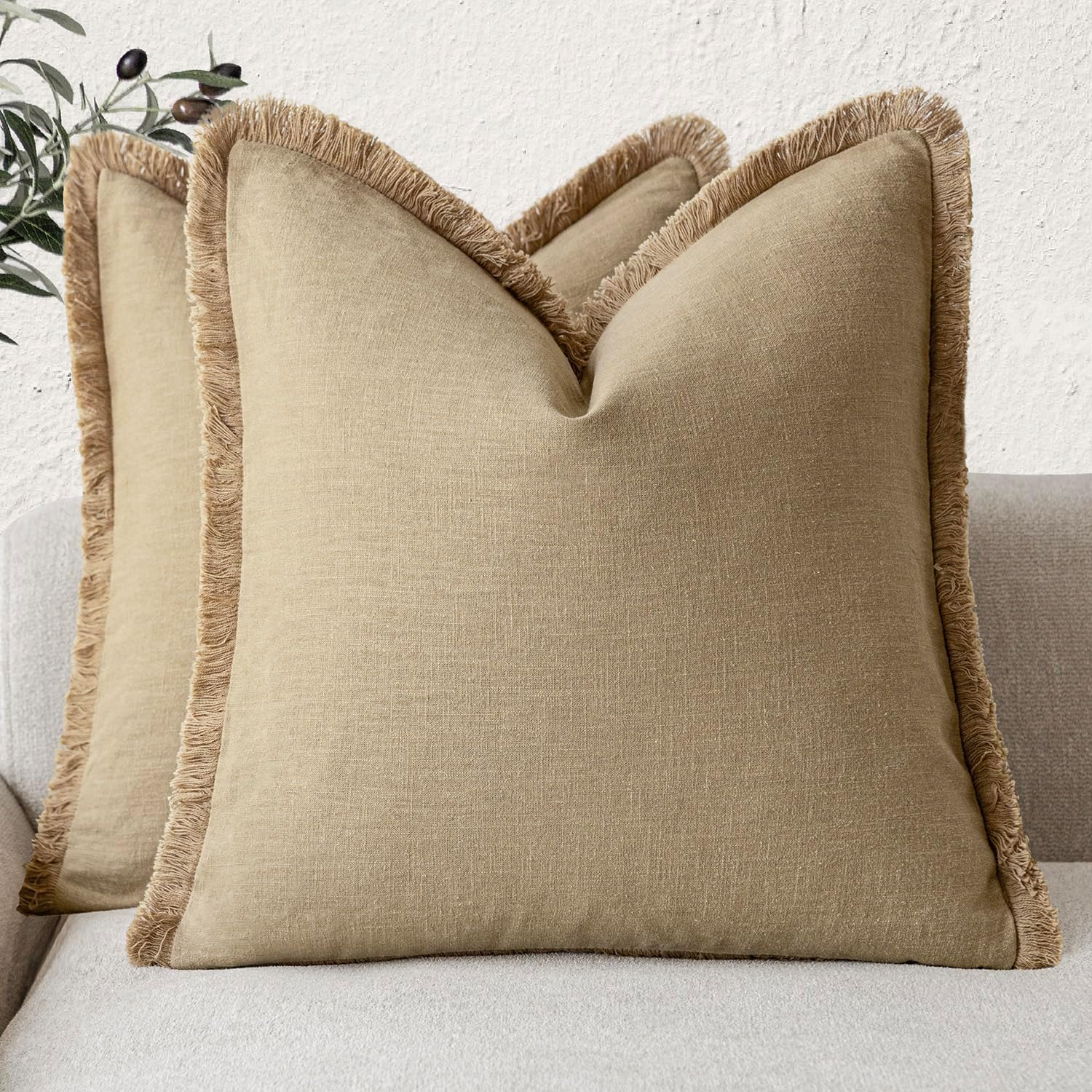 Foindtower Decorative Linen Fringe Throw Pillow Covers for Home