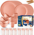 Wheat Straw Dinnerware Set 64-Piece Coral Orange - Durable Everyday