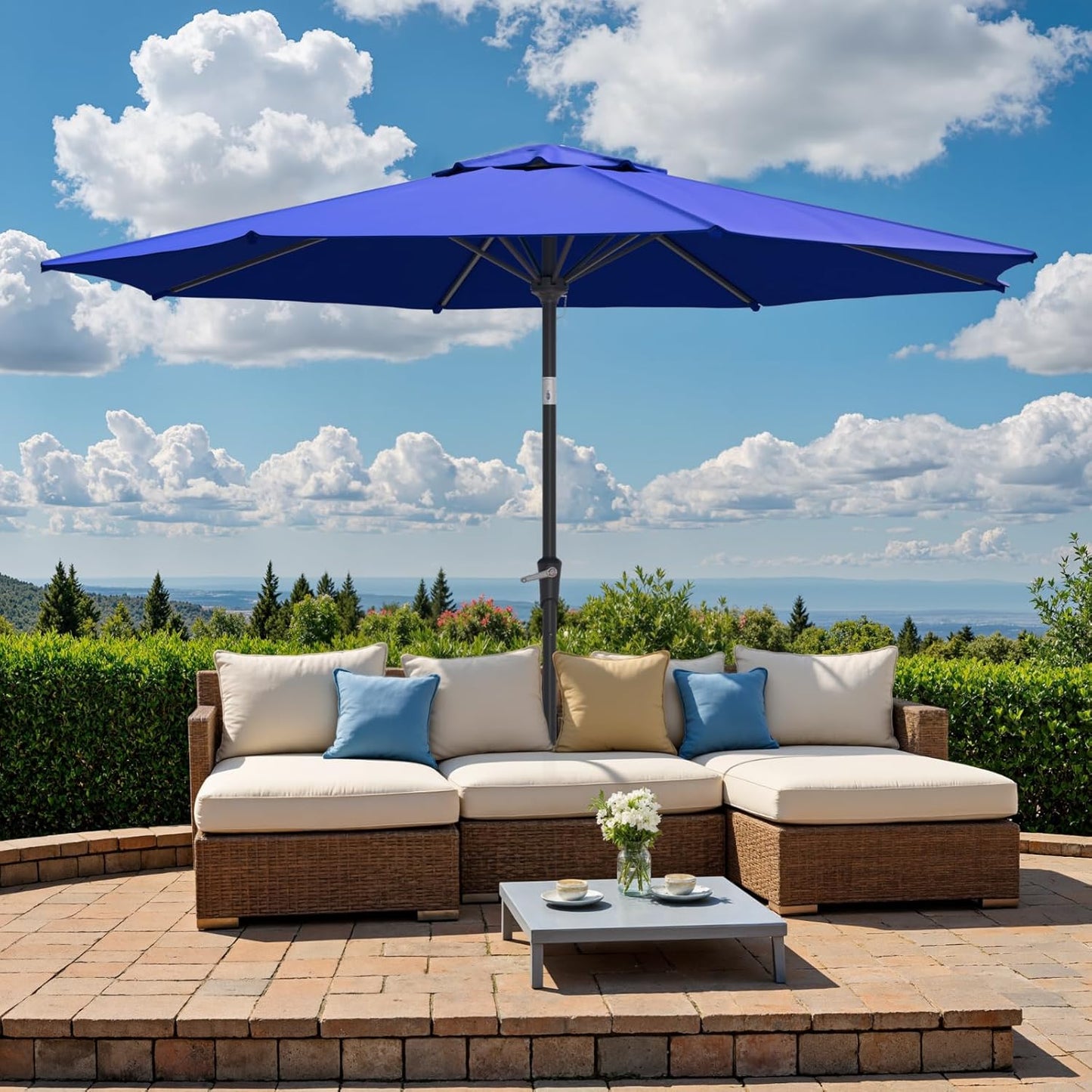 Outdoor Patio Umbrella with Push Button Tilt and Crank for Shade