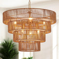 Boho Rattan Chandelier Farmhouse 6-Lights - Warm Handwoven Light